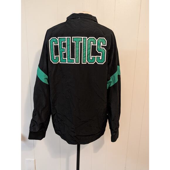 Black Boston Celtics Retro Logo Raglan Coach Full Zip Track Jacket Mesh Lining - Picture 4 of 11